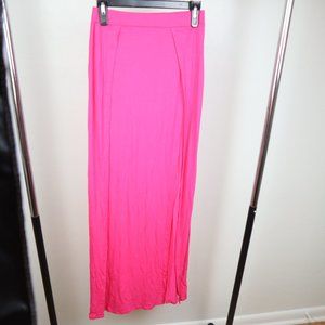 Pink Double Slit Maxi Skirt High Waisted Bodycon Long Skirt Women Small